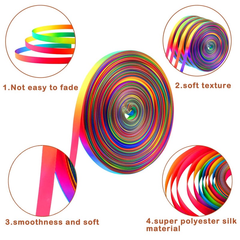 Teemico 50 Yards Satin Ribbon Gradient Rainbow Printed Double Side Satin Polyester Ribbon for DIY Handmade (9mm Wide) - Image 3